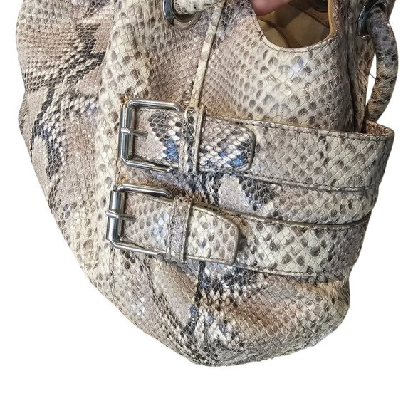 Y2K Cole Haan Python Snakeprint Leather Big Hobo Bag Purse Cream Taupe Buckles - Picture 7 of 16